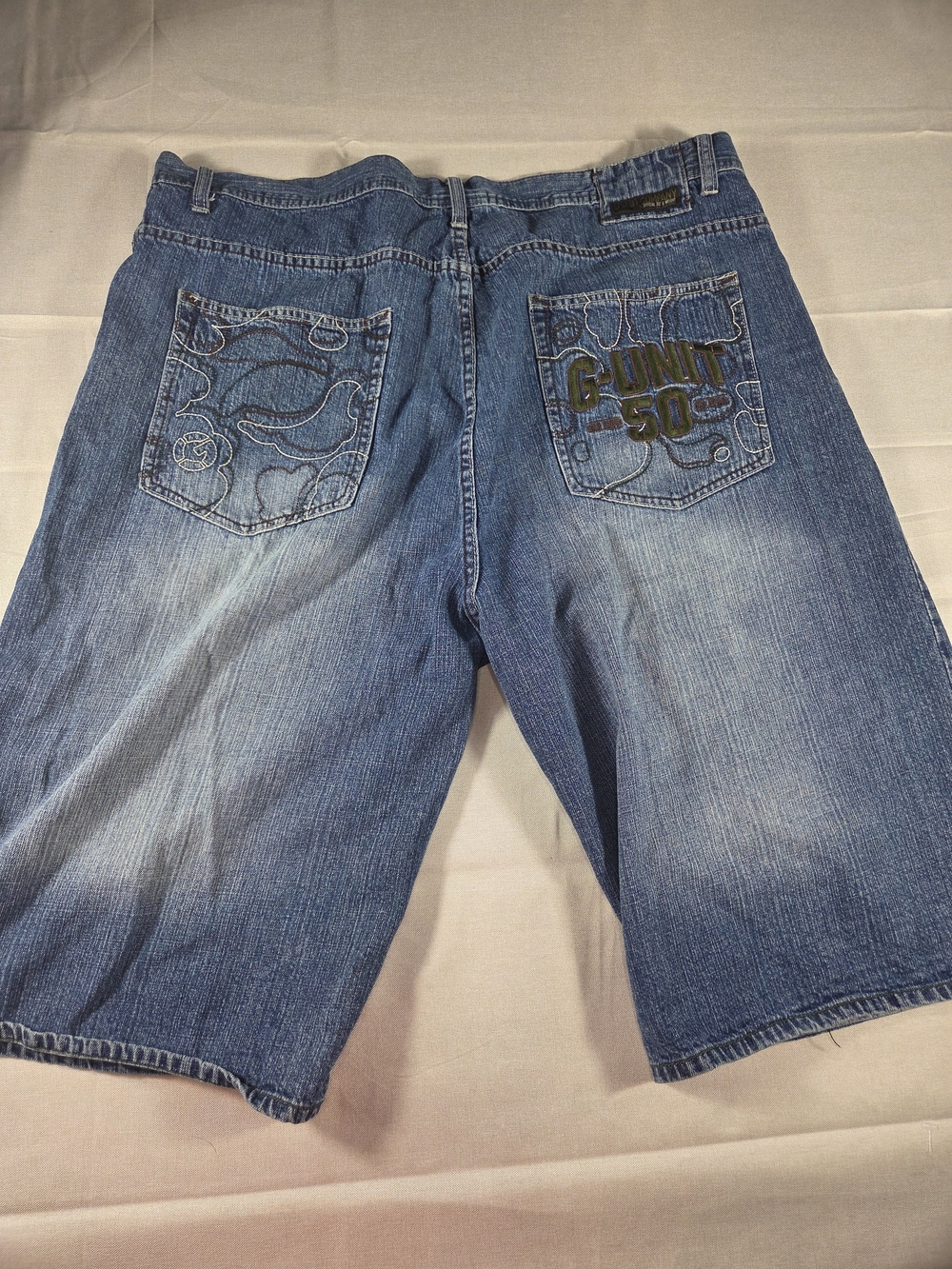 Vintage G-Unit 50 Cent Baggy Denim Jorts Y2K Hip Hop Embroidered Size 42